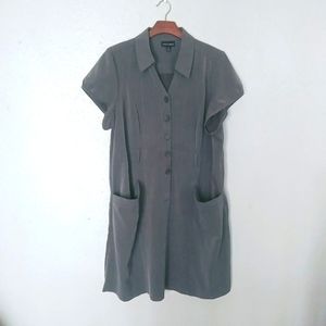 Fashion Bug 1X Workwear Gray Capped Sleeves Pocketed Shift Shirt Dress Plus
